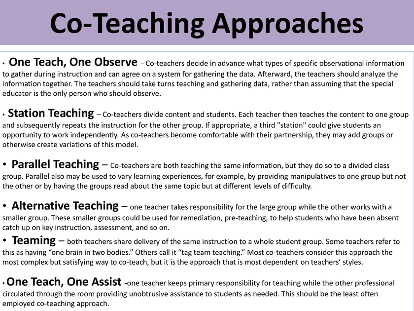 What are the 5 types of collaborative teaching?